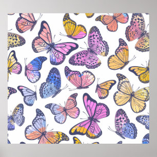 Aquarellbutterfliegen: Pastellfarbenes Vintages Mu Poster