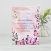 Aquarellbutterfliegen Rainbow Baby Dusche Einladung (Stehend Vorderseite)