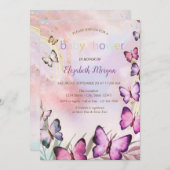 Aquarellbutterfliegen Rainbow Baby Dusche Einladung (Vorne/Hinten)