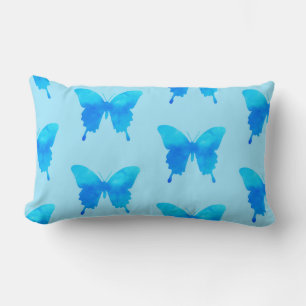 Aquarellbutterfliegen - Schatten von Sky Blue Lendenkissen