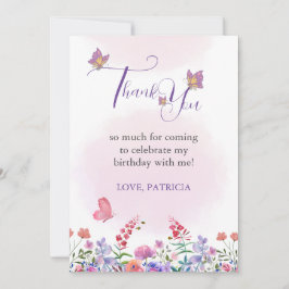 Aquarellbutterfly & Bienen Lila Wildblume Dankeskarte