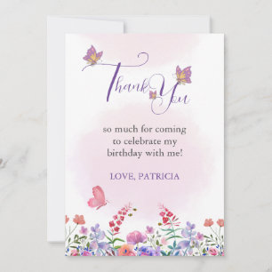 Aquarellbutterfly & Bienen Lila Wildblume Dankeskarte