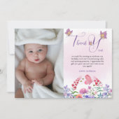 Aquarellbutterfly & Bienen Lila Wildblume Dankeskarte (Vorderseite)