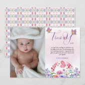 Aquarellbutterfly & Bienen Lila Wildblume Dankeskarte (Vorne/Hinten)