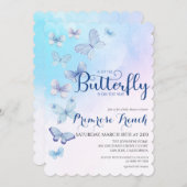 Aquarellbutterfly Elegantes Script Baby Dusche in Einladung (Vorne/Hinten)