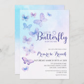 Aquarellbutterfly Elegantes Script Baby Dusche in Einladung (Vorne/Hinten)