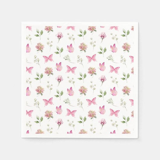 Aquarellbutterfly Floral Pink White Baby Dusche Serviette (Vorderseite)