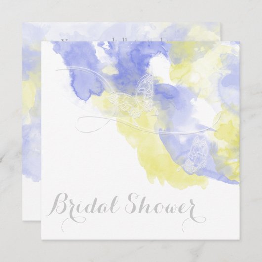 Aquarellbutterfly Periwinkle Lemon Bridal Showe Einladung (Vorne/Hinten)