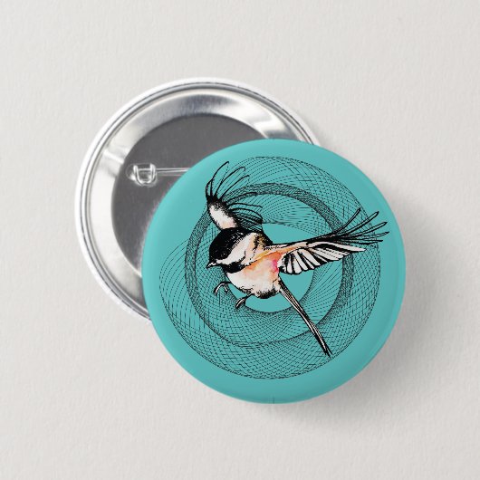 Aquarellchickadee-Knopf Button (Vorne & Hinten)