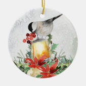 Aquarellchickadee und Laternengebirge Keramik Keramik Ornament (Vorne)