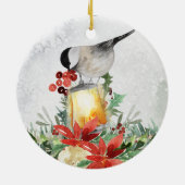 Aquarellchickadee und Laternengebirge Keramik Ornament (Hinten)
