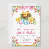 Aquarellchicks Frühjahr 21. Geburtstag Einladung (Vorderseite)