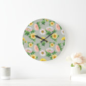 Aquarellchrysanthemen, nahtlose Blumenmuster Große Wanduhr (Zuhause)