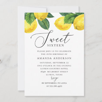 Aquarellcitrus Süß 16. Lemon Garden Skript Einladung