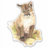 Aquarellcougar, Puma, Mountain Lion Cub Animal Aufkleber (Vorderseite)