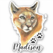 Aquarellcougar, Puma Tierischer Individuelle Name Aufkleber (Vorderseite)