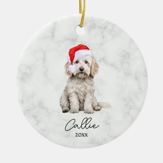 Aquarellcreme Parti Goldendoodle Dog Malerei Keramik Ornament (Vorne)