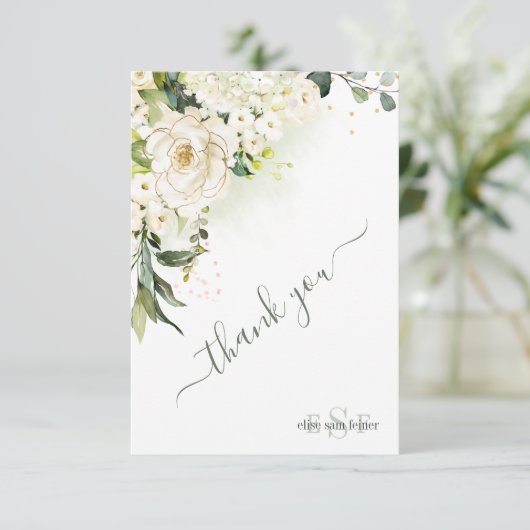 Aquarellcreme-Rose Hydrangea Vielen Dank Dankeskarte (Stehend Vorderseite)