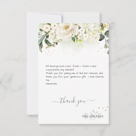 Aquarellcreme-Rose Hydrangea Vielen Dank Dankeskarte (Rückseite)