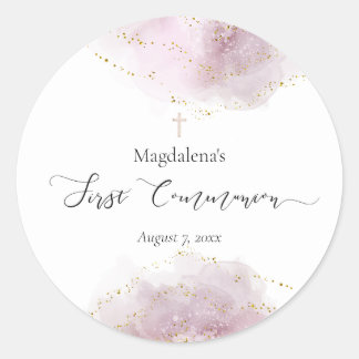 Aquarelldekor First Communion Girl Runder Aufkleber