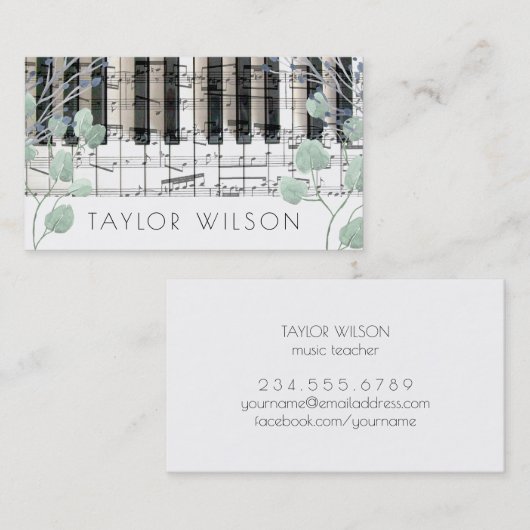 Aquarelldekor Pianist Musiklehrer Visitenkarte (Vorne/Hinten)