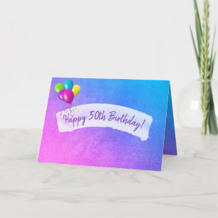 Aquarelldesign mit Luftballons zum 50. Geburtstag Karte