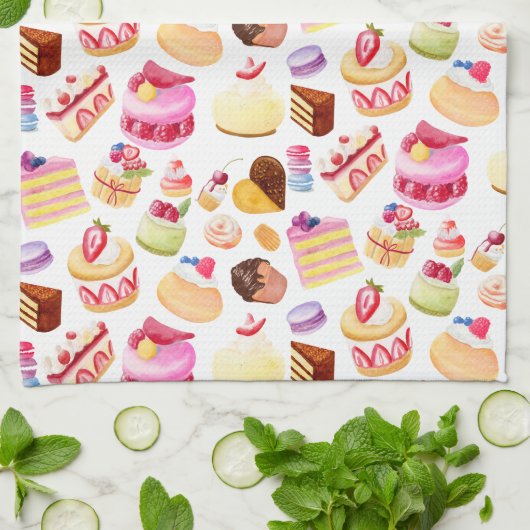 Aquarelldesserts und Gebäck Geschirrtuch (Gefaltet)