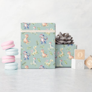Aquarelldinosaurier auf hellgrünen geschenkpapier