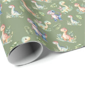 Aquarelldinosaurier auf Olive Green Geschenkpapier (Rolleneckpunkt)