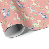 Aquarelldinosaurier auf Rosa Geschenkpapier (Rolleneckpunkt)