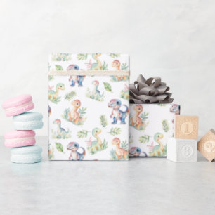 Aquarelldinosaurier auf Weiß Geschenkpapier