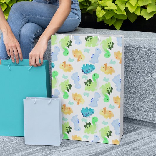 Aquarelldinosaurier Nahtloses Muster Mittlere Geschenktüte