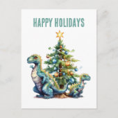 Aquarelldinosaurier Weihnachtsbaum Feiertagspostkarte (Vorderseite)