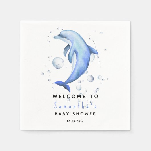 Aquarelldolphin BEGRÜSSEN Baby-Dusche Serviette (Vorderseite)