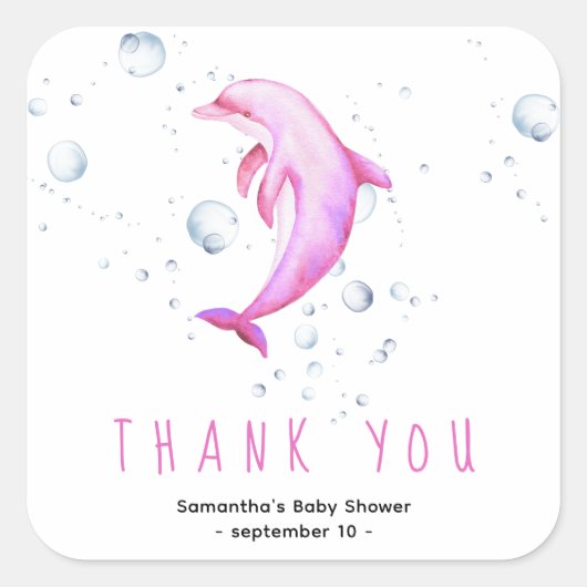 Aquarelldolphin - Danke, Baby Dusche Quadratischer Aufkleber (Vorderseite)