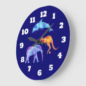 Aquarelldolphin, Elephant und Kangaroo Große Wanduhr (Winkel)
