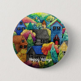 Aquarelldorf mit bunten Häusern Button