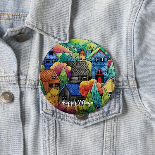 Aquarelldorf mit bunten Häusern Button (Beispiel)