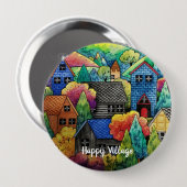 Aquarelldorf mit bunten Häusern Button (Vorne & Hinten)