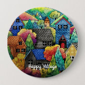 Aquarelldorf mit bunten Häusern Button (Vorderseite)