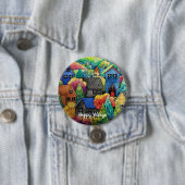 Aquarelldorf mit bunten Häusern Button (Beispiel)