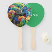 Aquarelldorf mit bunten Häusern Fächer (Vorne und Hinten)