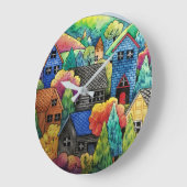 Aquarelldorf mit bunten Häusern Große Wanduhr (Winkel)