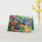 Aquarelldorf mit bunten Häusern Karte (Gelbe Blume)