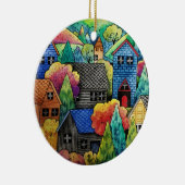 Aquarelldorf mit bunten Häusern Keramik Ornament (Rechts)