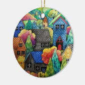 Aquarelldorf mit bunten Häusern Keramik Ornament (Links)