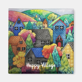 Aquarelldorf mit bunten Häusern Magnet