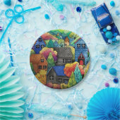 Aquarelldorf mit bunten Häusern Pappteller (Party)