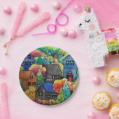 Aquarelldorf mit bunten Häusern Pappteller (Party)