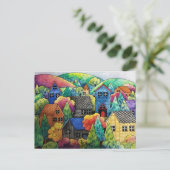 Aquarelldorf mit bunten Häusern Postkarte (Stehend Vorderseite)